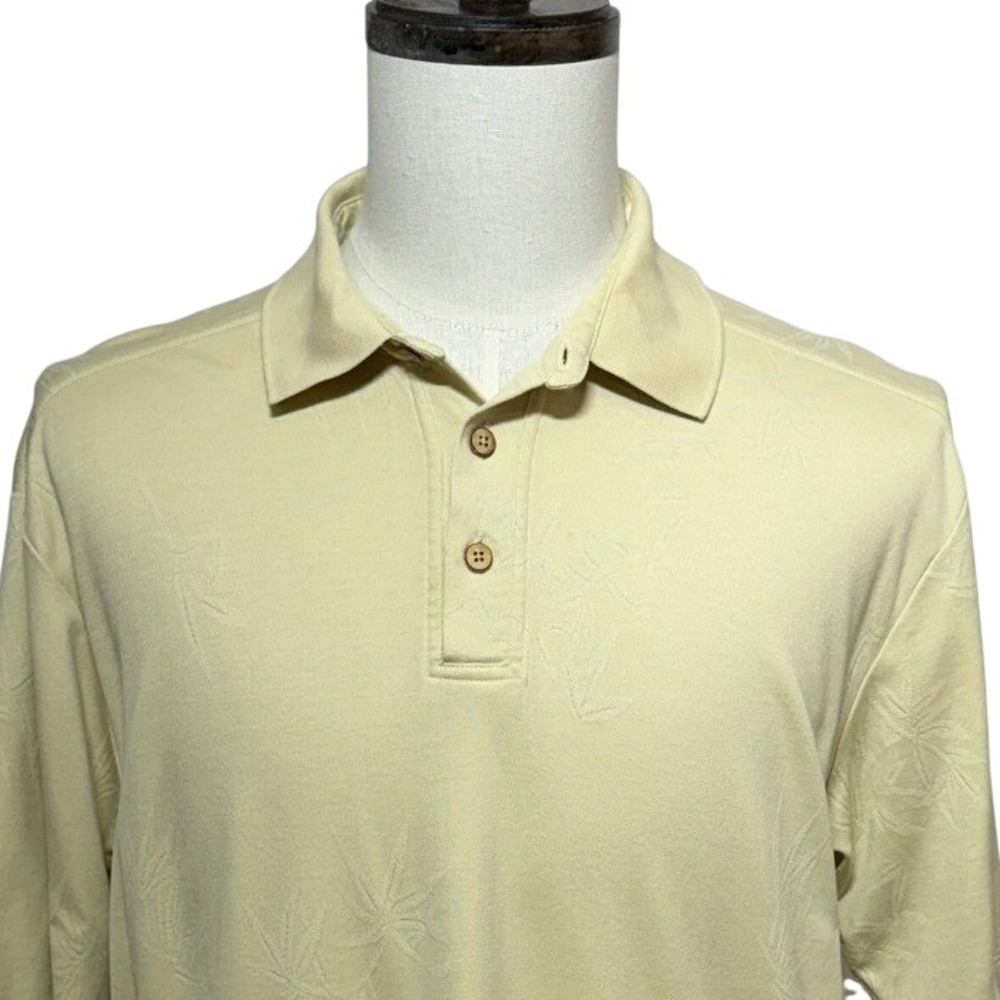 Tommy Bahama Polo Mens Large Yellow Tropical Jacquard Pima Cotton Short Sleeve